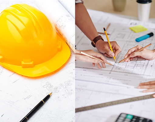 Construction drawing and safety helmet